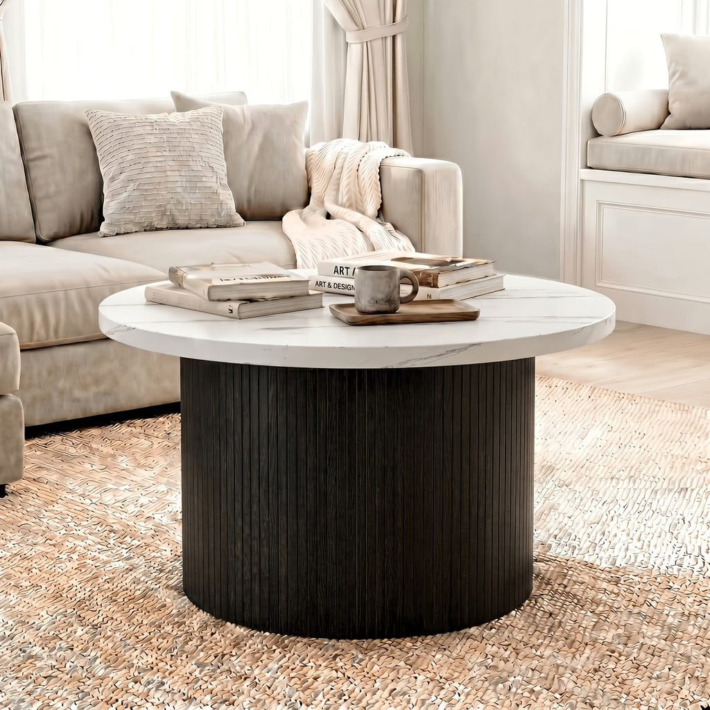 30 round coffee table modern fluted coffee table wood center - Temu