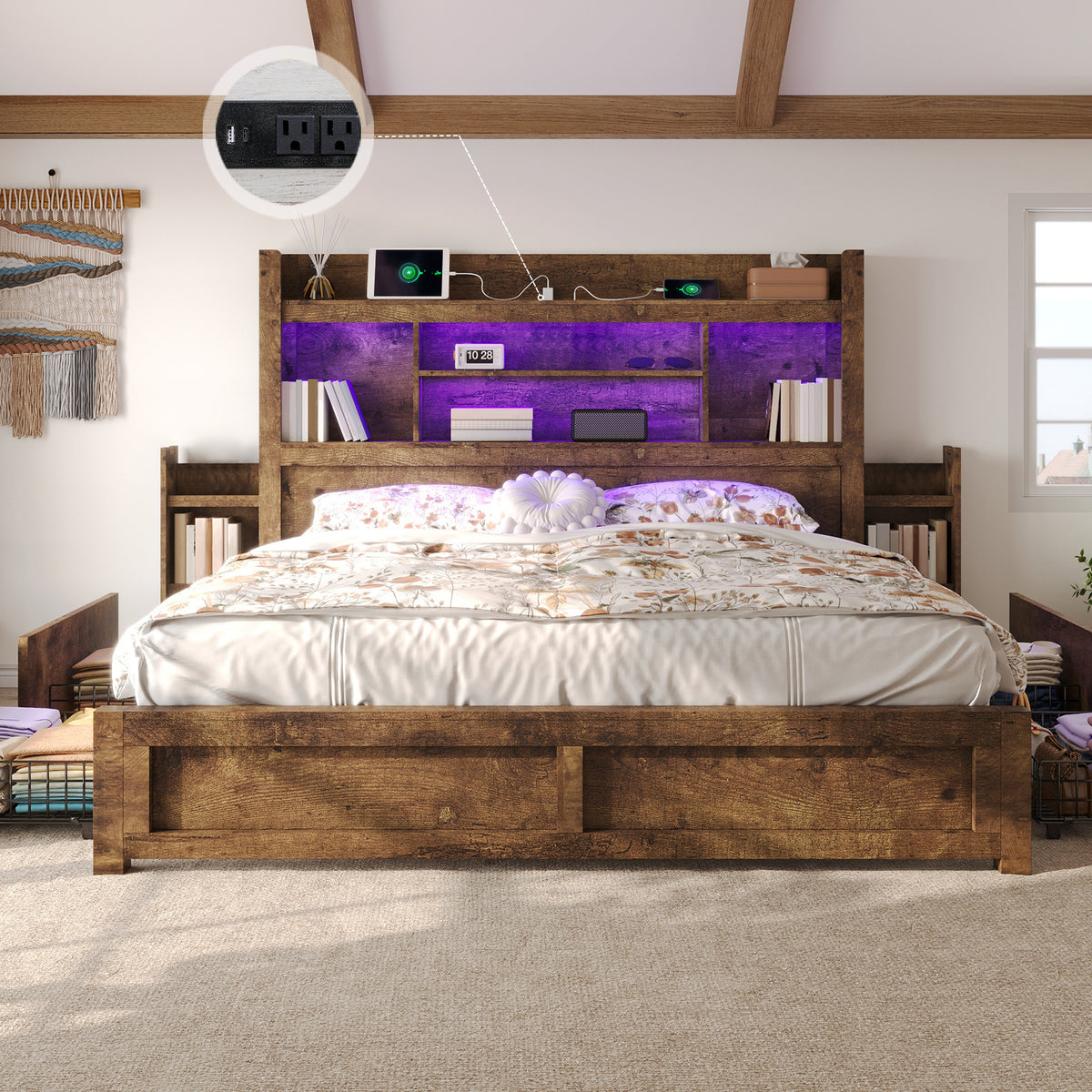 bed frame 49 6 inch bookcase headboard 4 drawers 2 - Temu