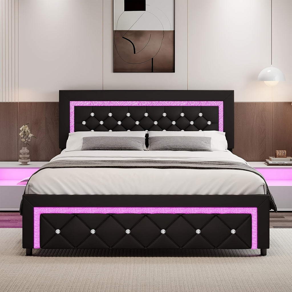 twin full queen bed frame led lights upholstered platform - Temu