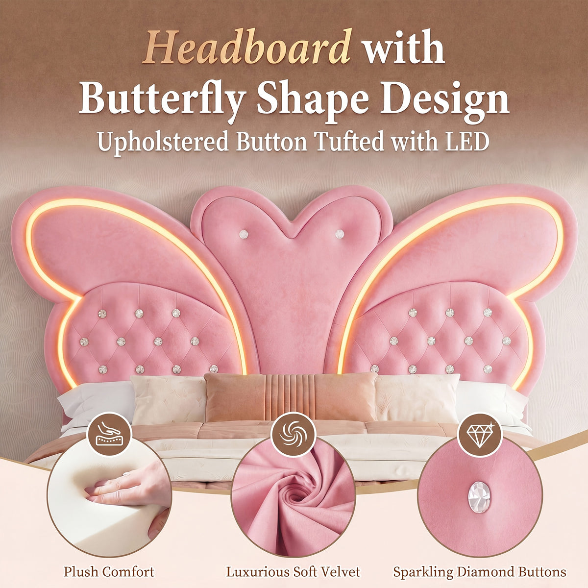 full size bed frame led headboard button tufted   - Temu