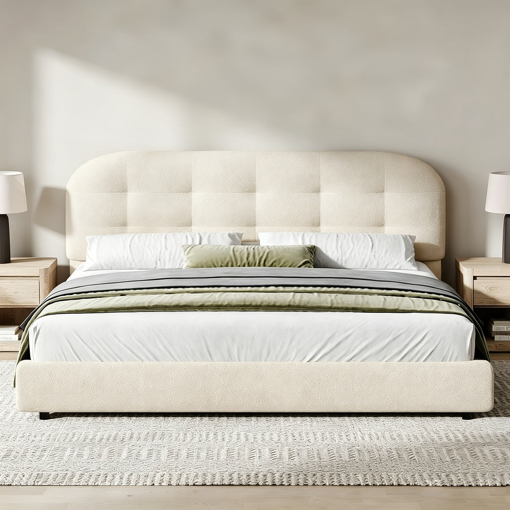 modern boucle upholstered platform bed frame curved cloud - Temu