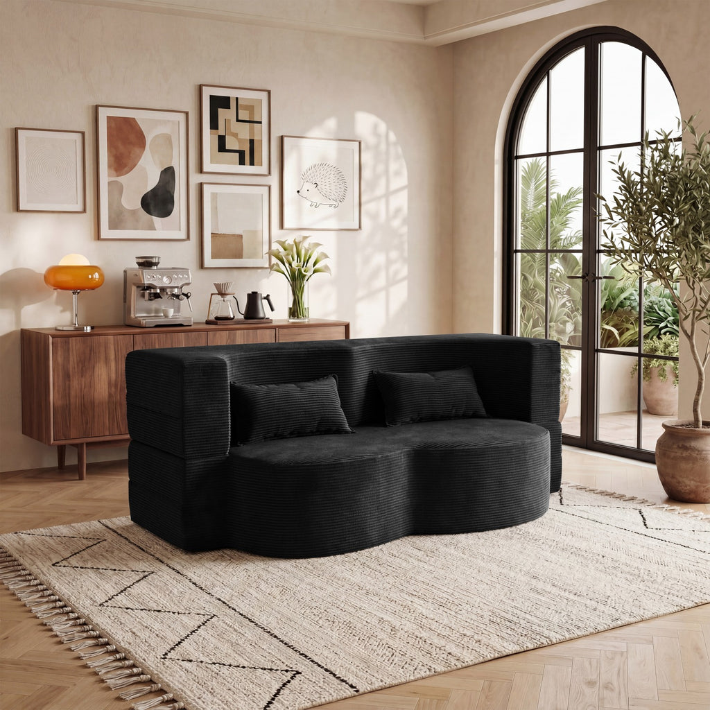 modern floor sofa 2 pillows convertible plush corduroy foam - Temu