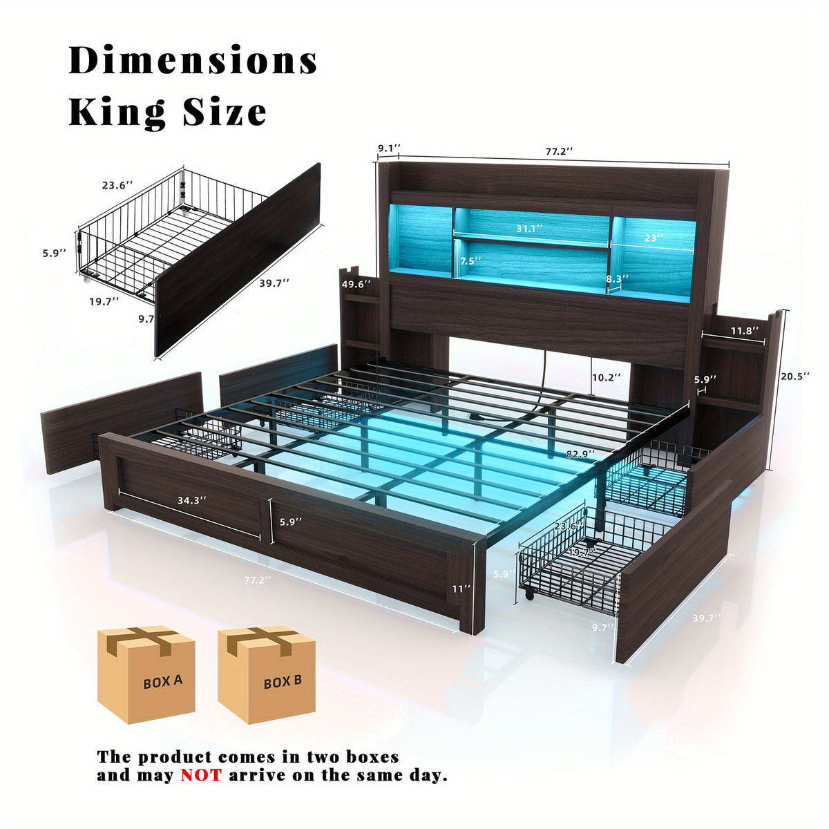 bed frame 49 6 inch bookcase headboard 4 drawers 2 - Temu