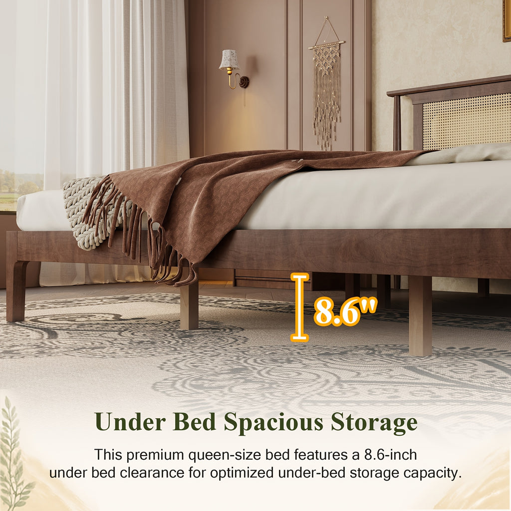 king size platform bed frame pe rattan headboard - Temu