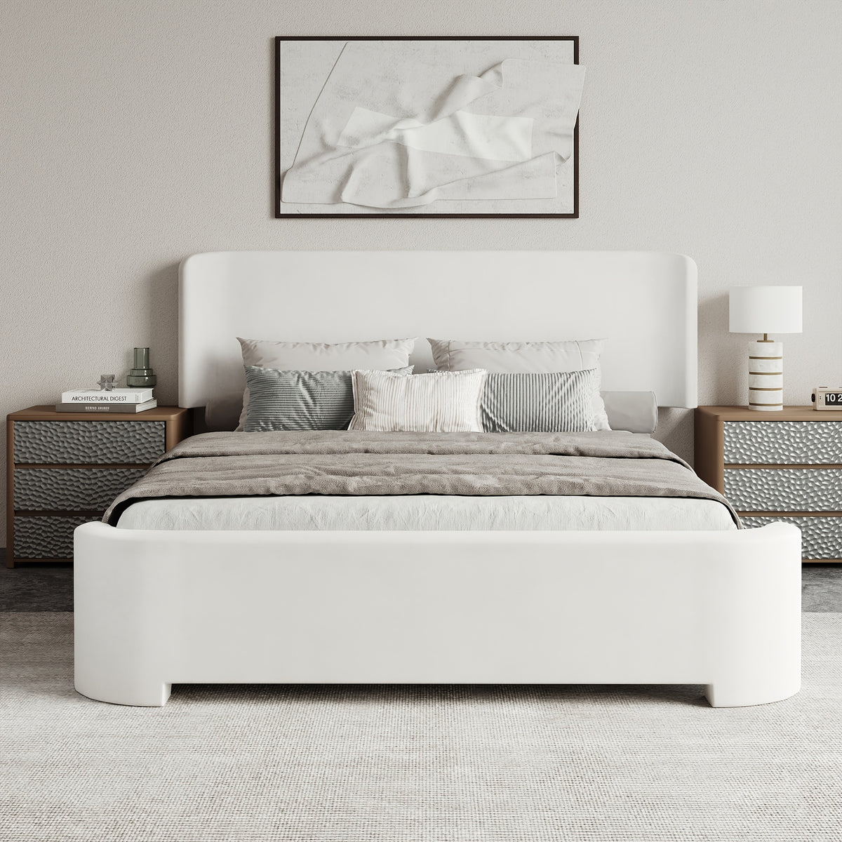 curved headboard footboard full queen size bed frame velvet - Temu