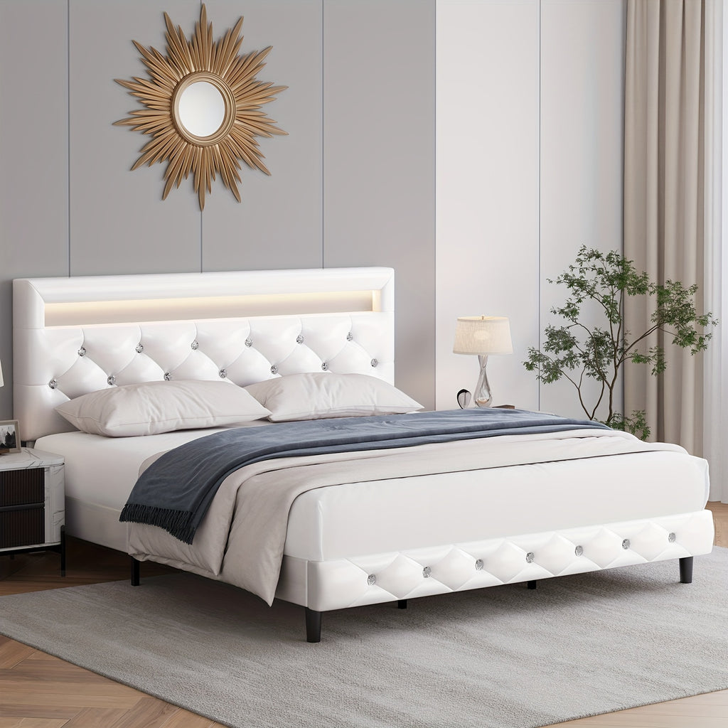 fultru modern bed frame led headboard adjustable tufted   - Temu