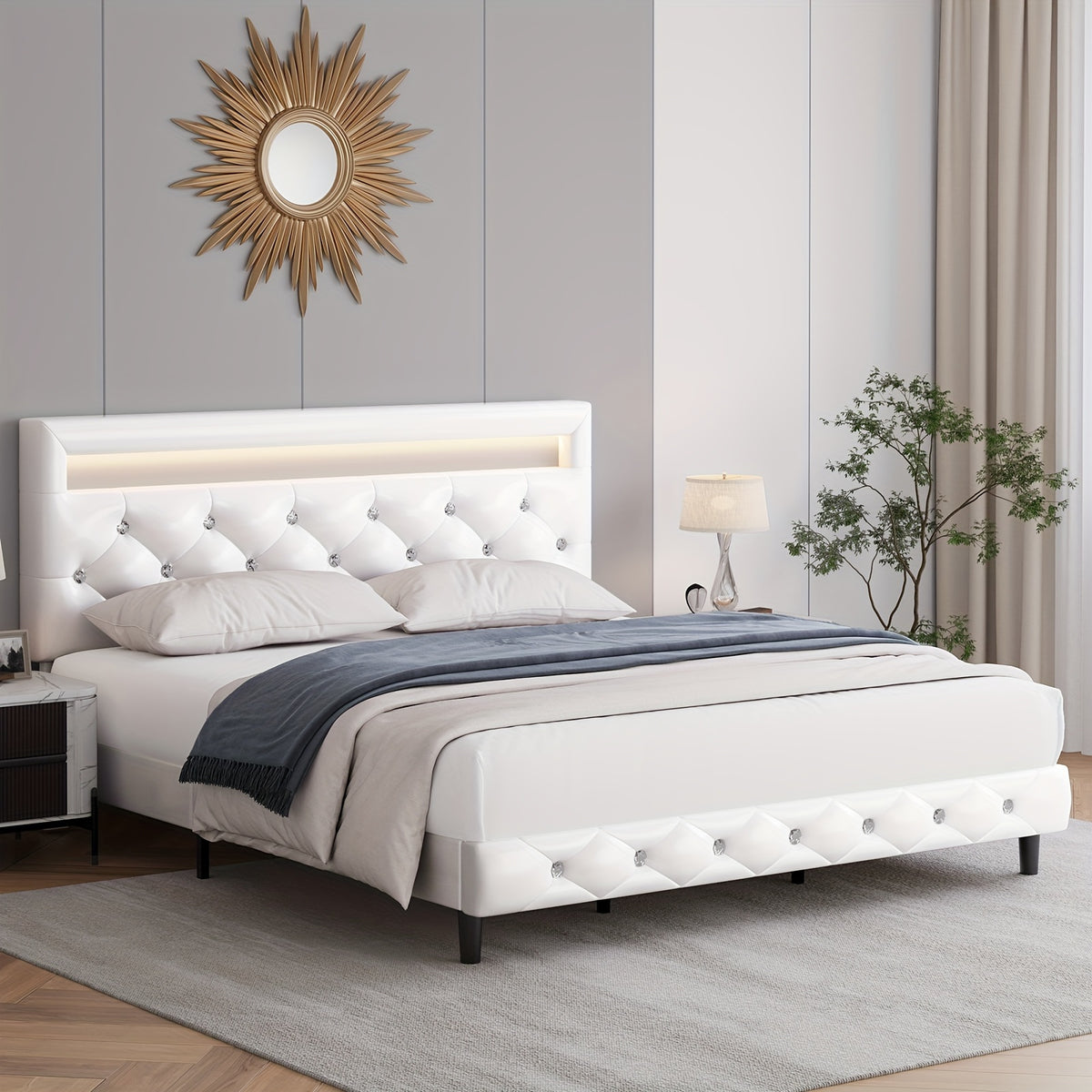fultru modern bed frame led headboard adjustable tufted   - Temu