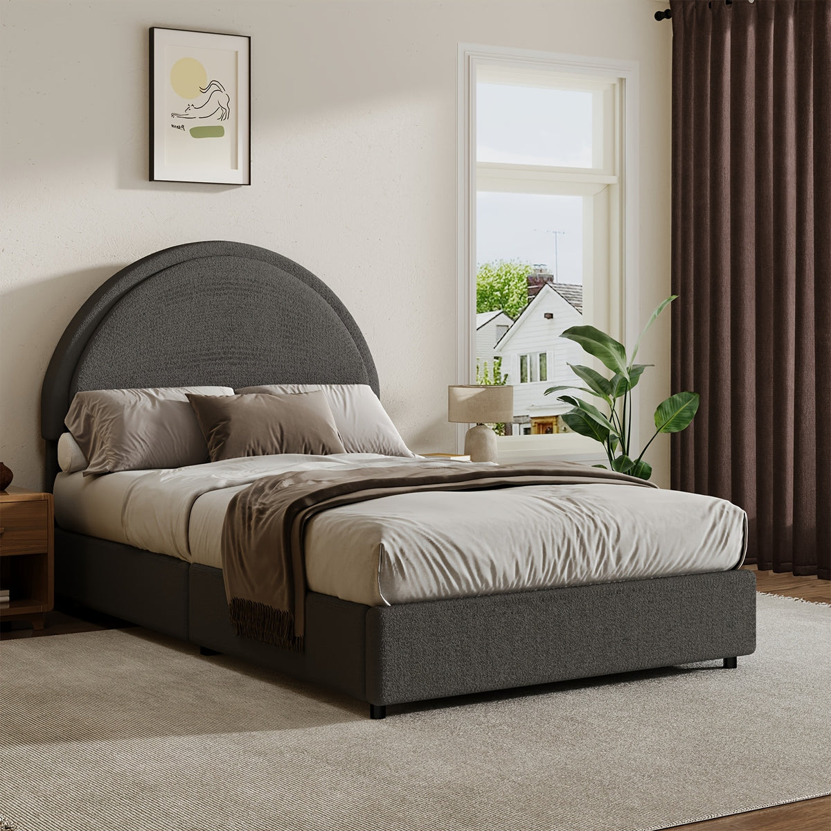 twin full queen king bed frame boucle upholstered headboard - Temu
