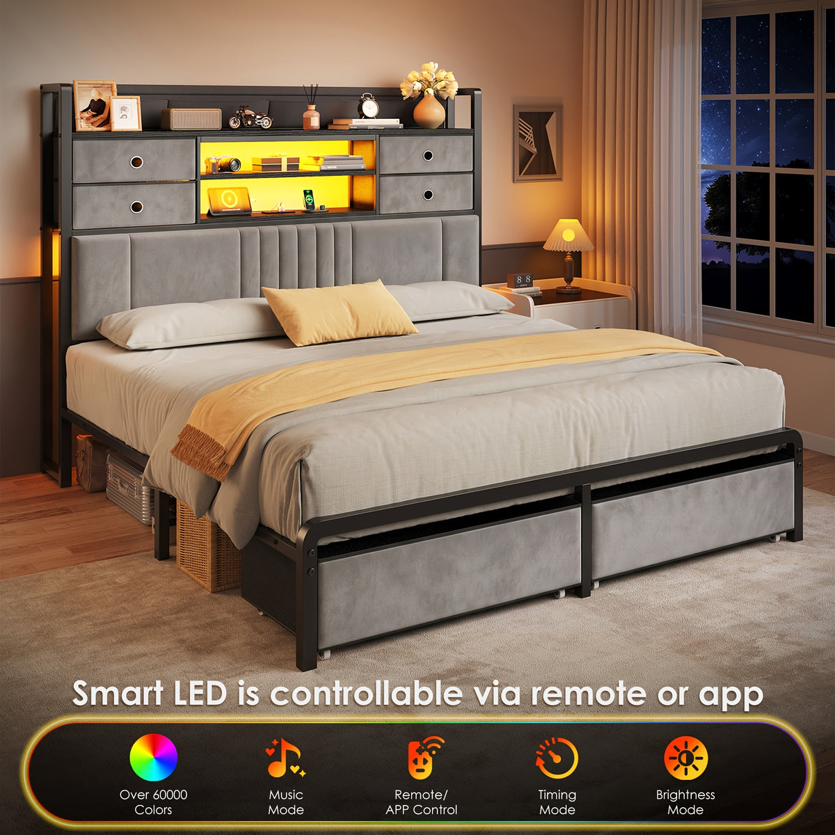 bed   drawers charging station upholstered - Temu