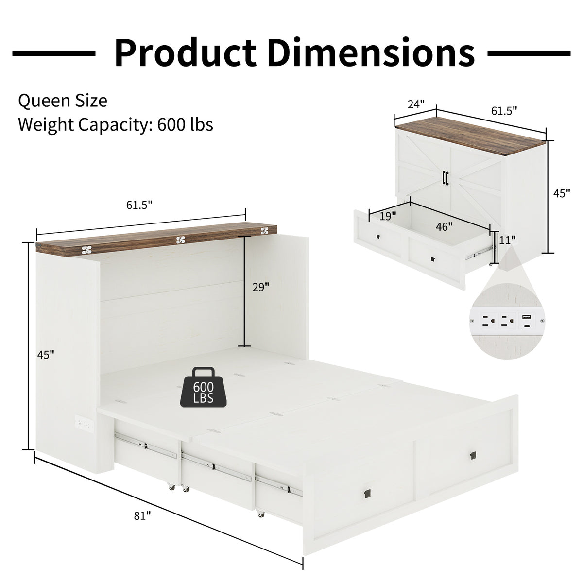 6 memory foam murphy bed wall bed storage drawer usb - Temu