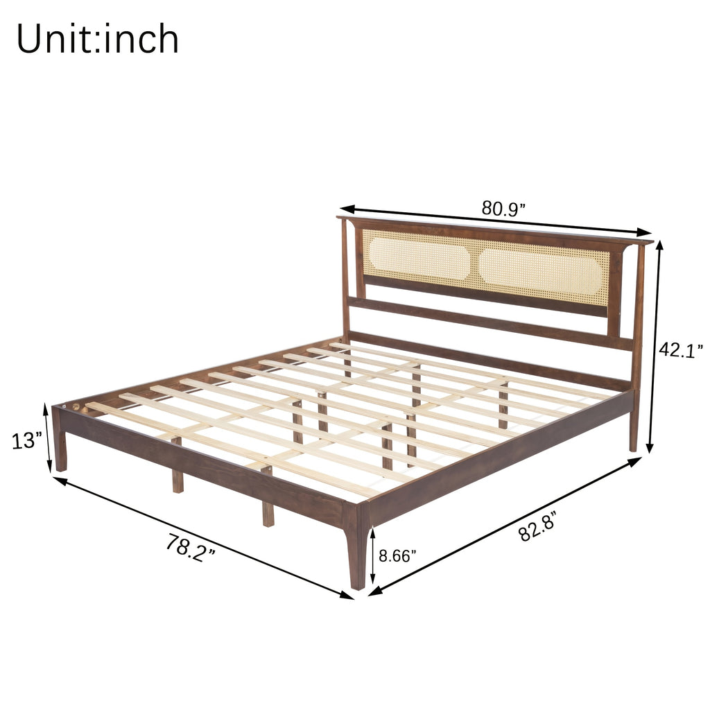 king size platform bed frame pe rattan headboard - Temu