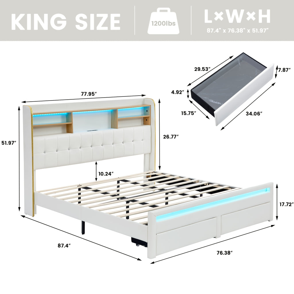 a queen sized bed frame featuring a headboard bookcase - Temu