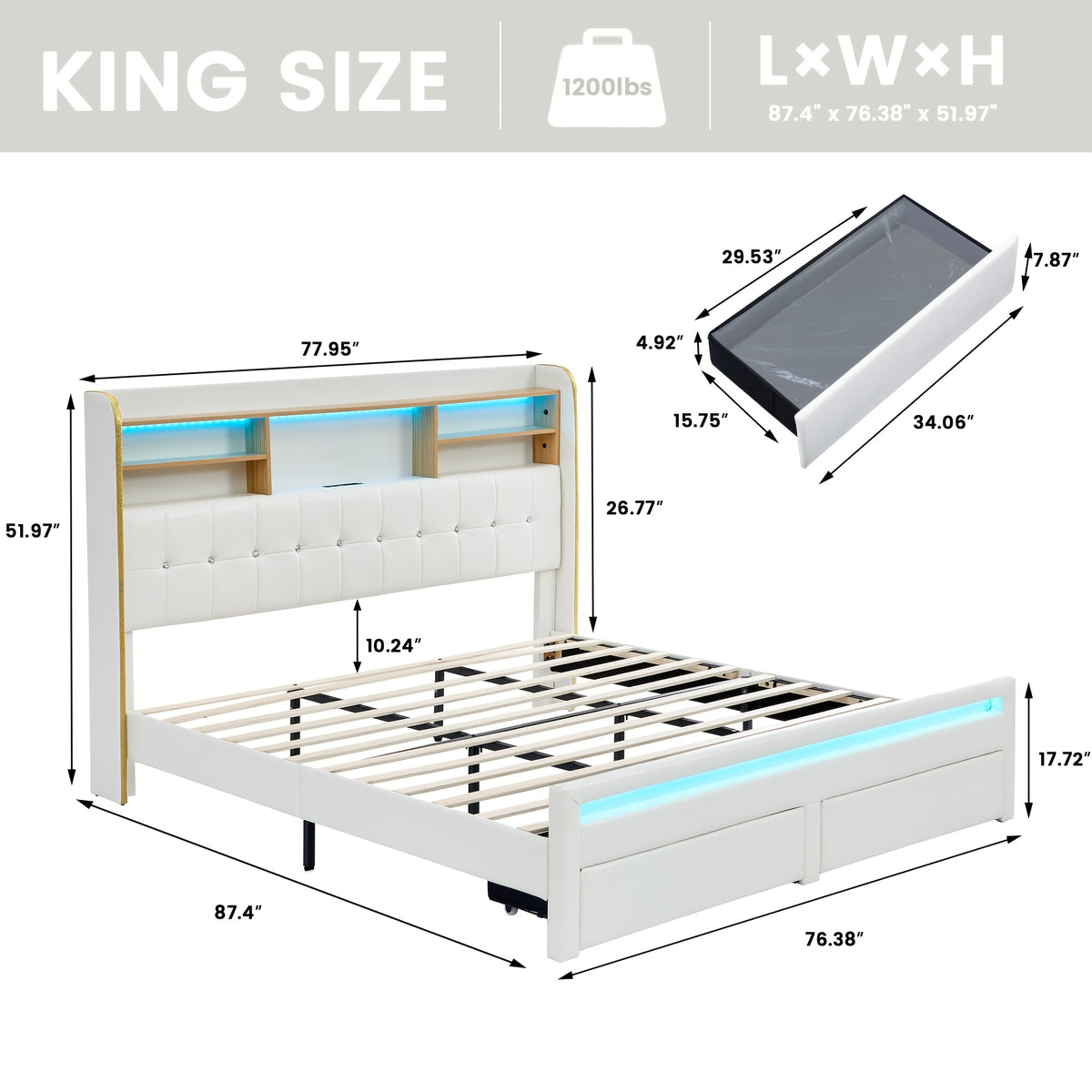 a queen sized bed frame featuring a headboard bookcase - Temu