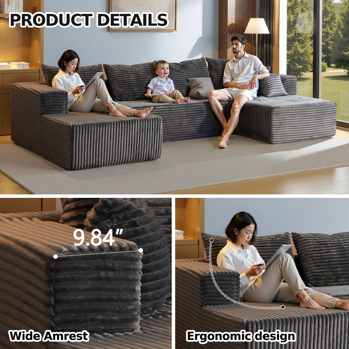 boneless couch sectional sofa living room modern corduroy - Temu