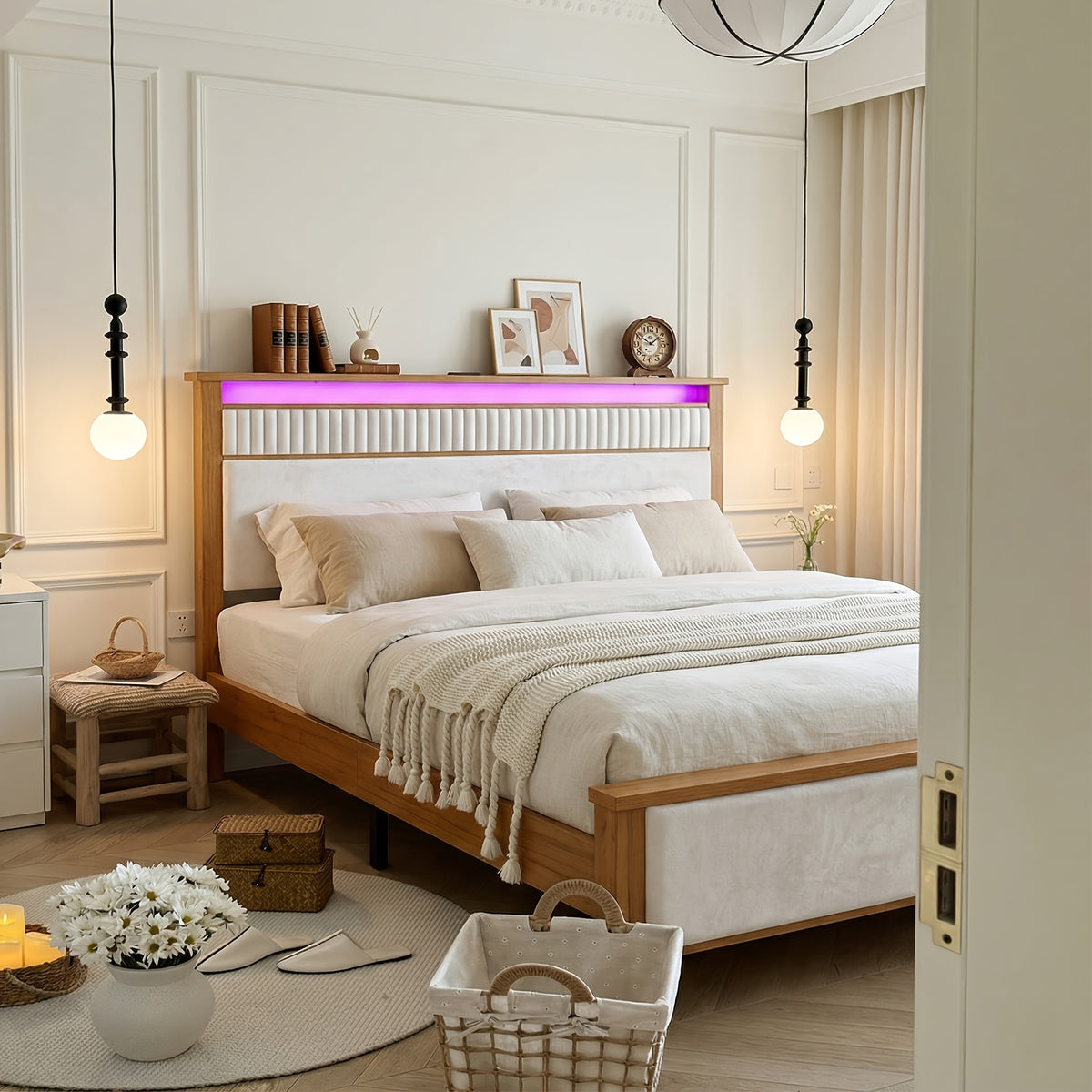 upholstered bed frame vertical stripe headboard queen king - Temu