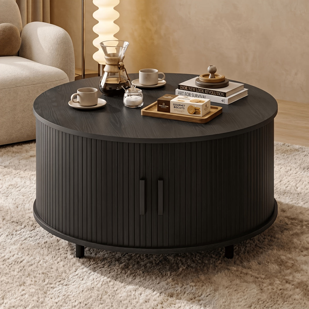 32 round fluted coffee table storage   century modern - Temu