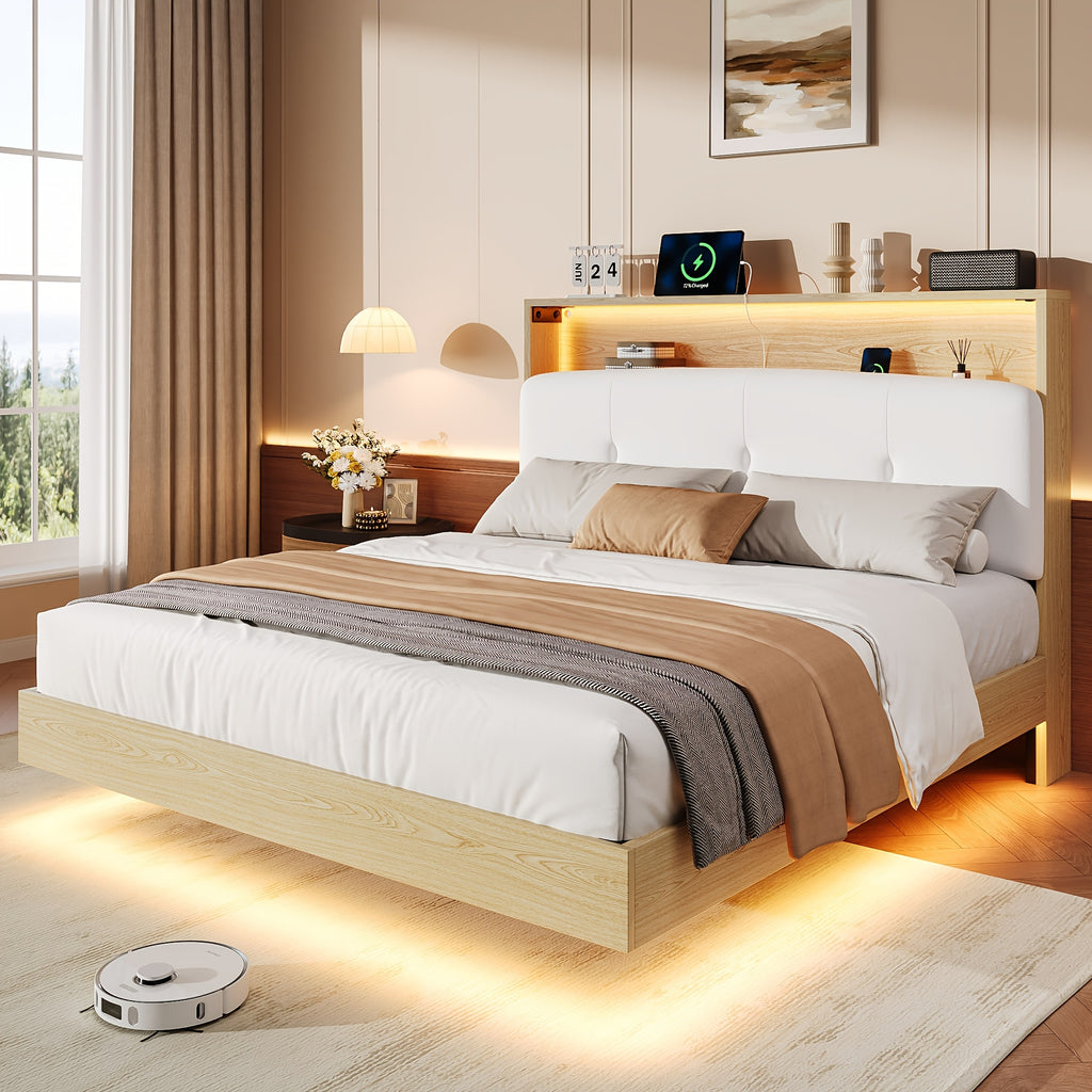 modern bed frame led lightings storage headboard - Temu