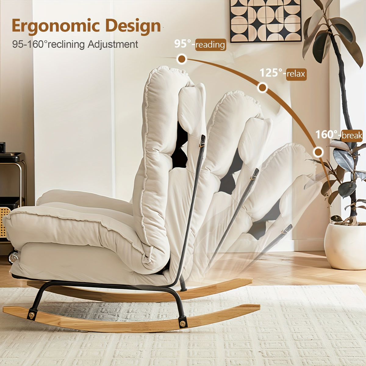 foam padded curved rocker lounge chair manual recline handle - Temu