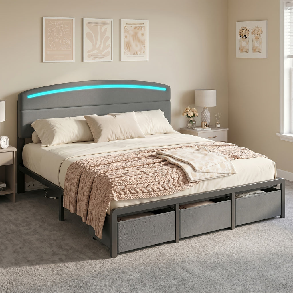 full queen king size bed frame curved headboard 2 3   - Temu