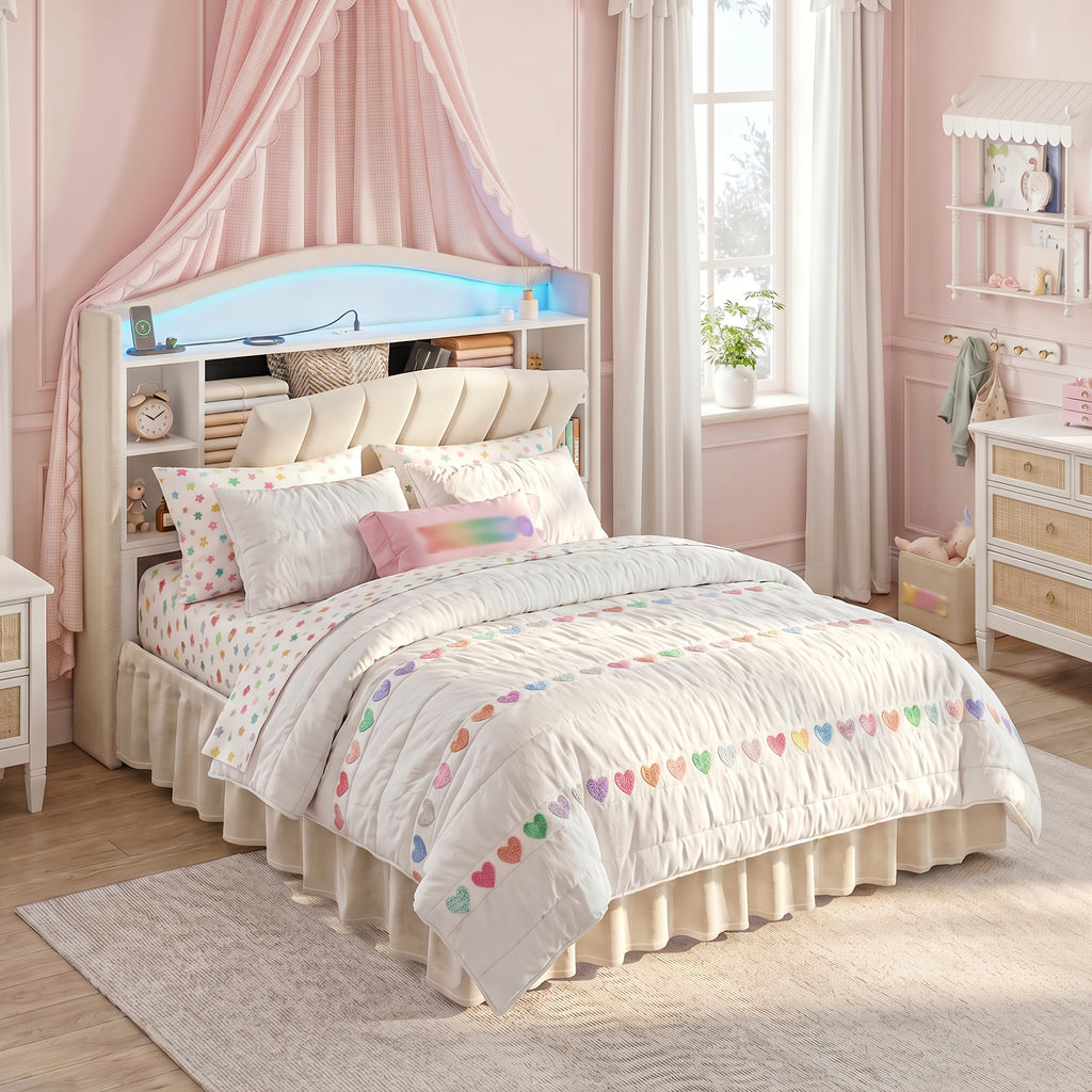 king queen full bed frame built in nightstand storage - Temu