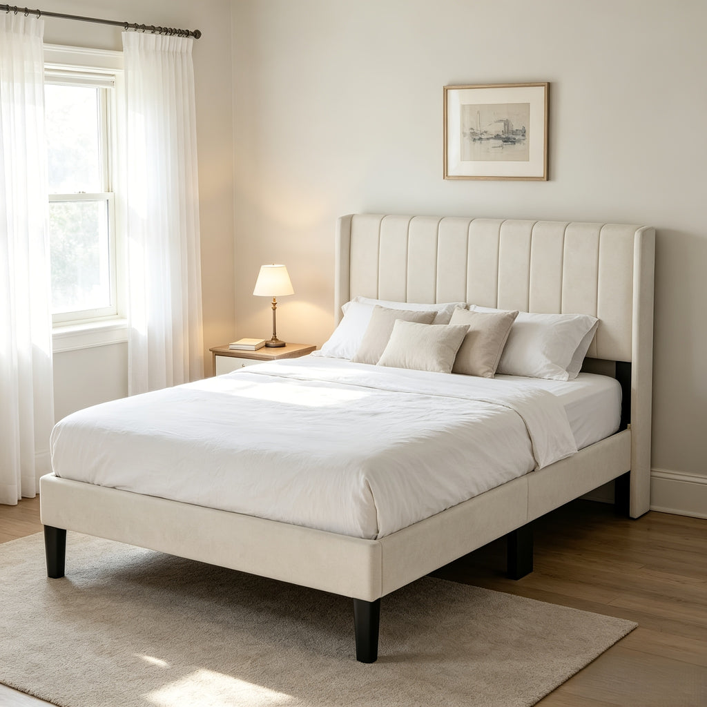 500 lbs capacity upholstered platform bed pu fleece fabric - Temu