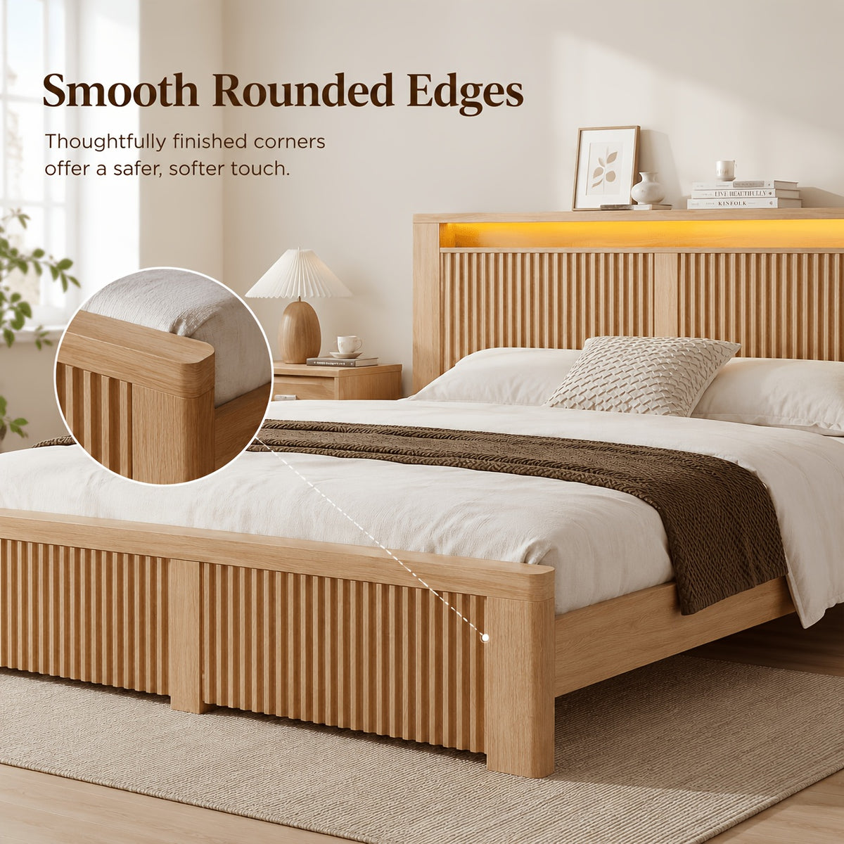 multifunctional bed frame storage shelf led light usb ports - Temu