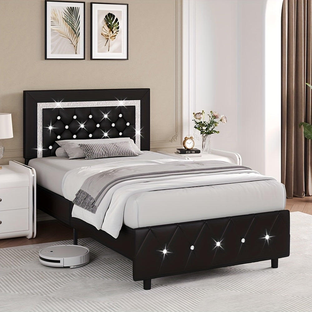 upholstered bed frame diamond tufted headboard faux leather - Temu