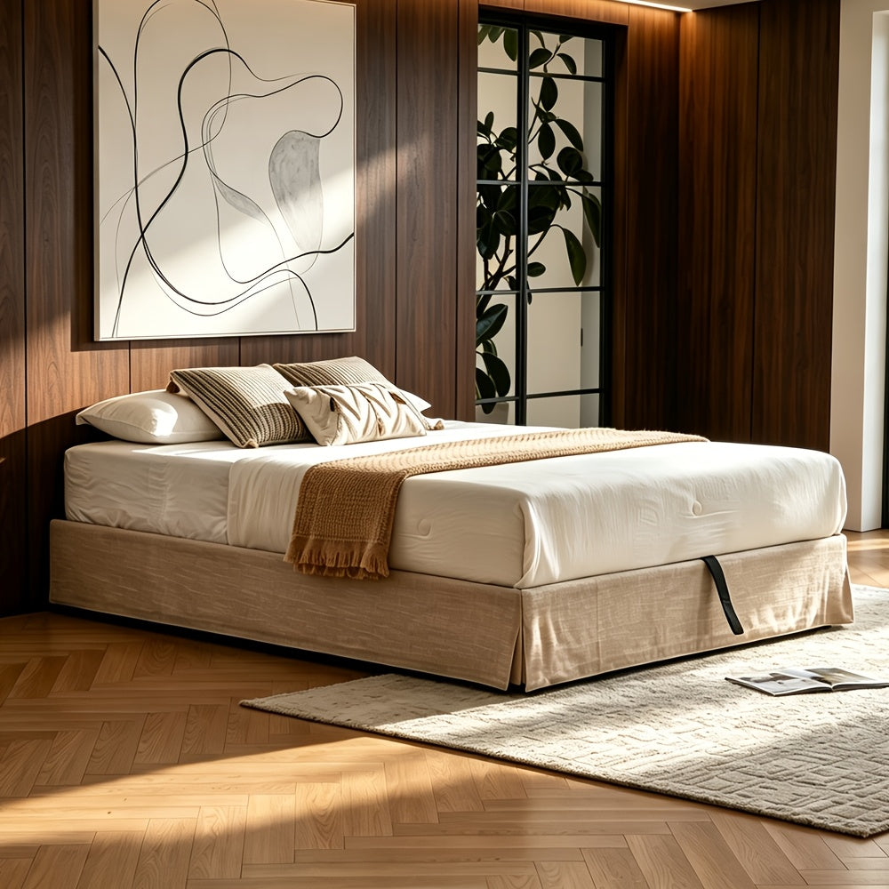 full size lift storage bed frame beige upholstered platform - Temu