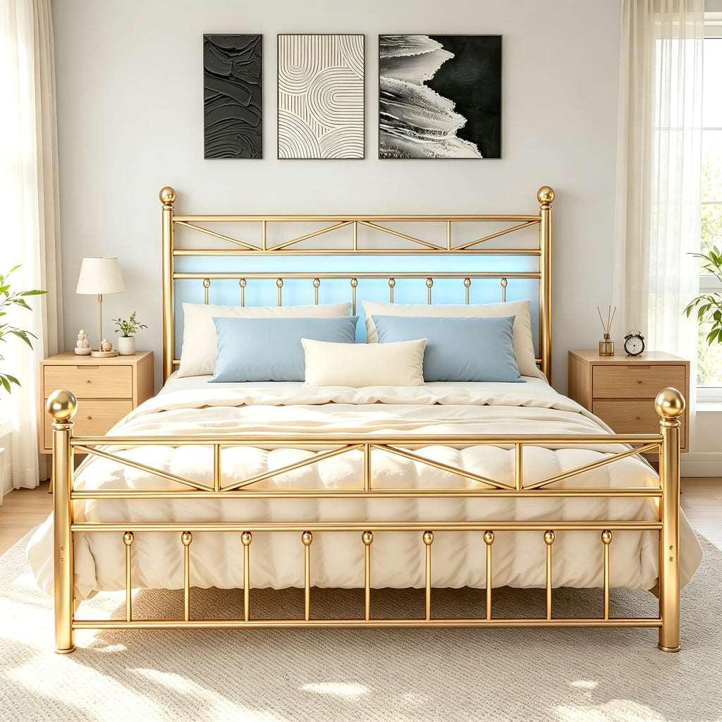 metal platform bed frame 54 tall rgb led decor - Temu