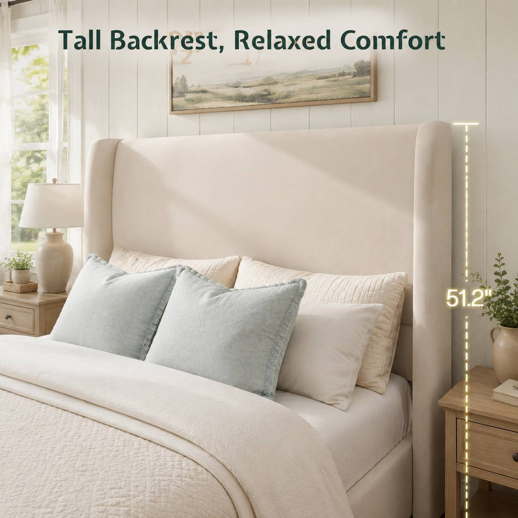 queen size linen upholstered bed frame soft wingback - Temu