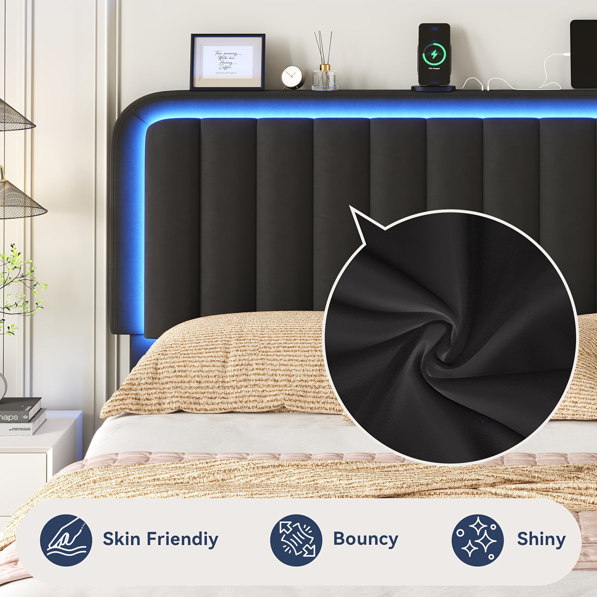 mraeer bed frame led lighting charging station full queen - Temu