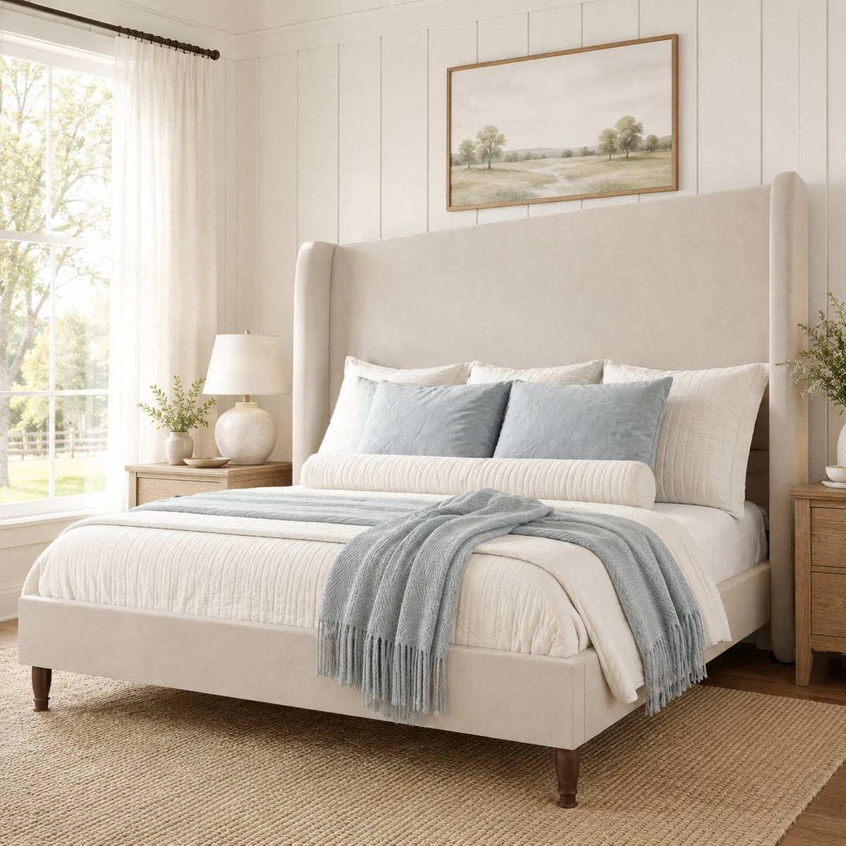modern minimalist upholstered bed frame linen - Temu