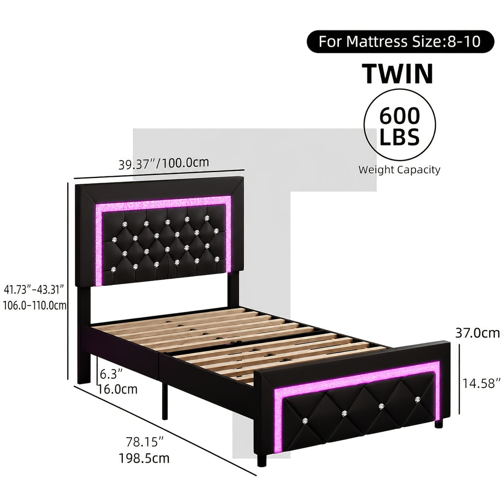 twin full queen bed frame led lights upholstered platform - Temu