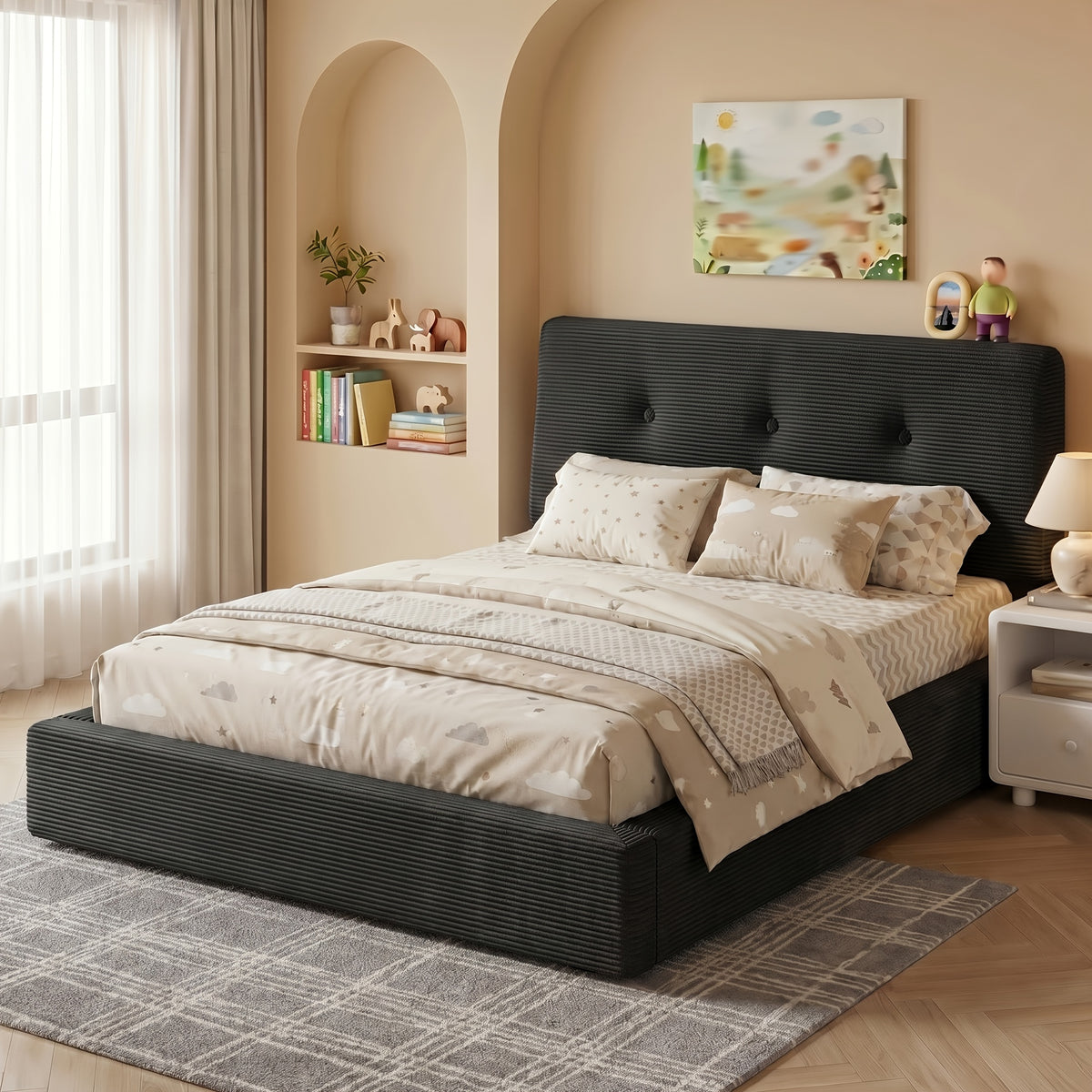 cloud bed frame adjustable headboard upholstered soft king - Temu