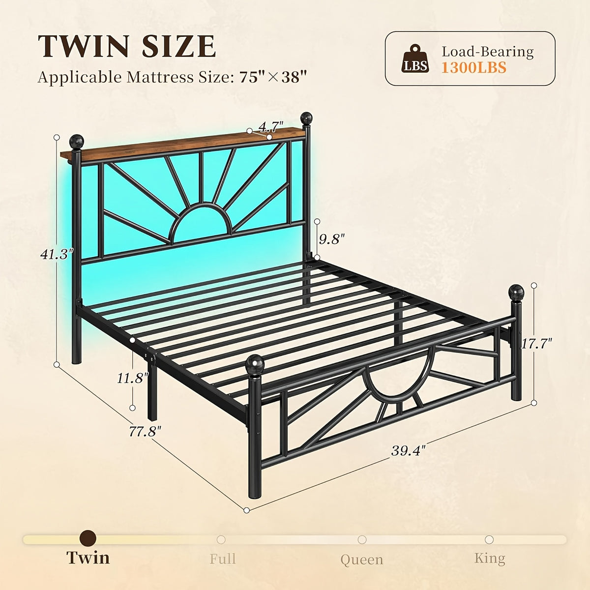 twin full queen king retro metal bed frame led lights - Temu
