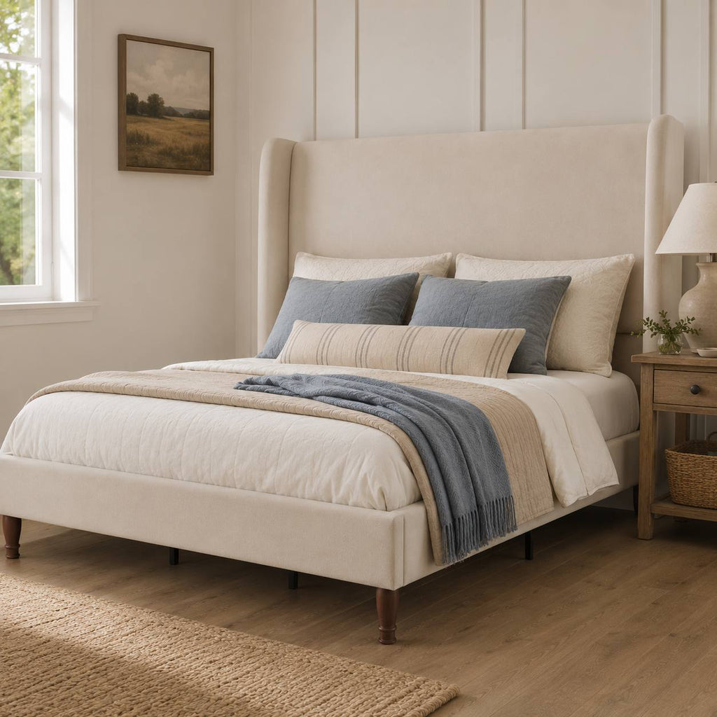 modern minimalist upholstered bed frame linen - Temu