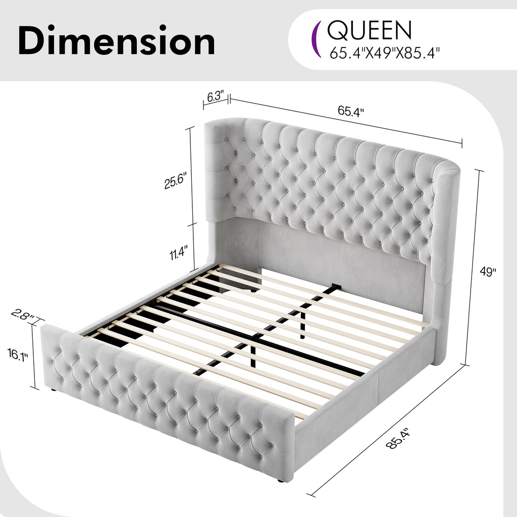 luxury upholstered platform bed frame 49 tall tufted - Temu