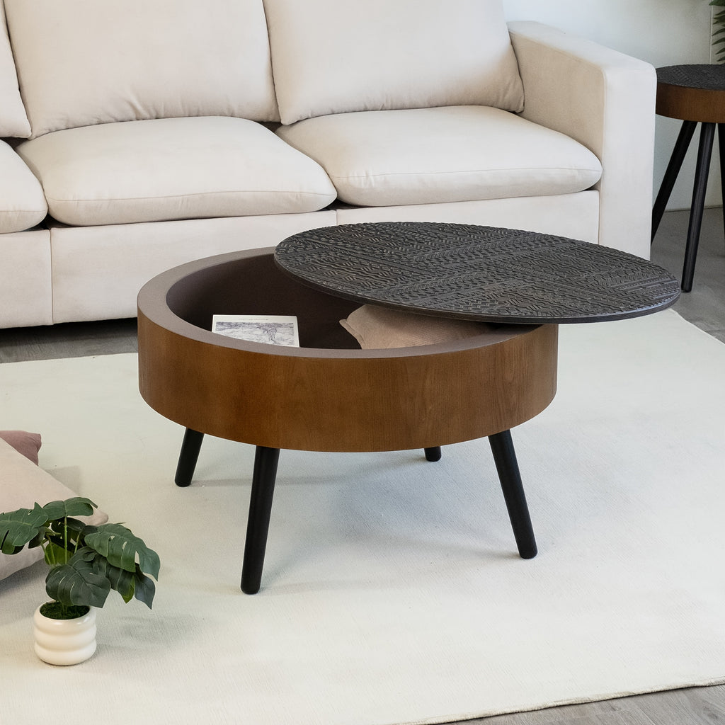 31   carved coffee table hidden storage mdf wood - Temu