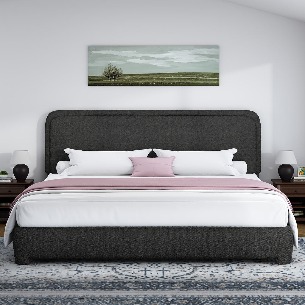 boucle upholstered california king bed frame soft - Temu