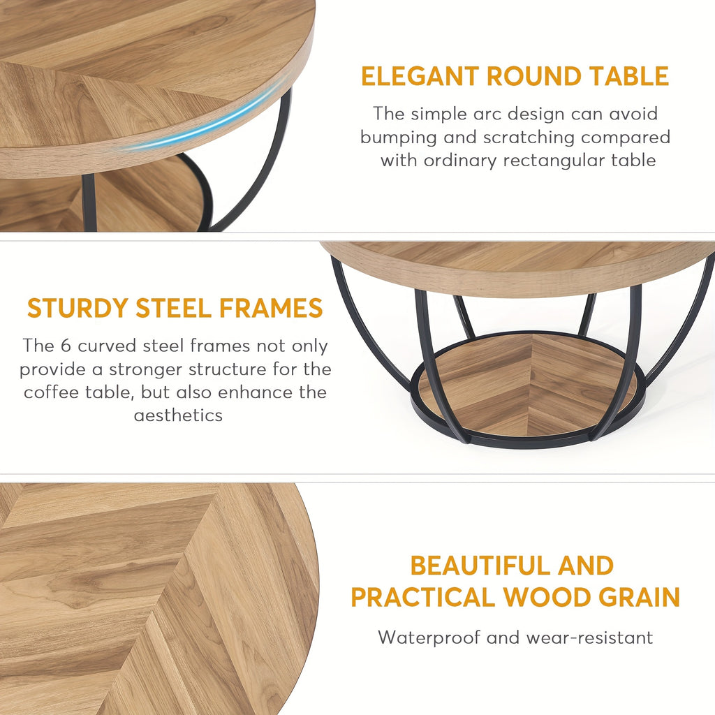 31 7 round coffee table 2 tier storage shelves rustic brown - Temu