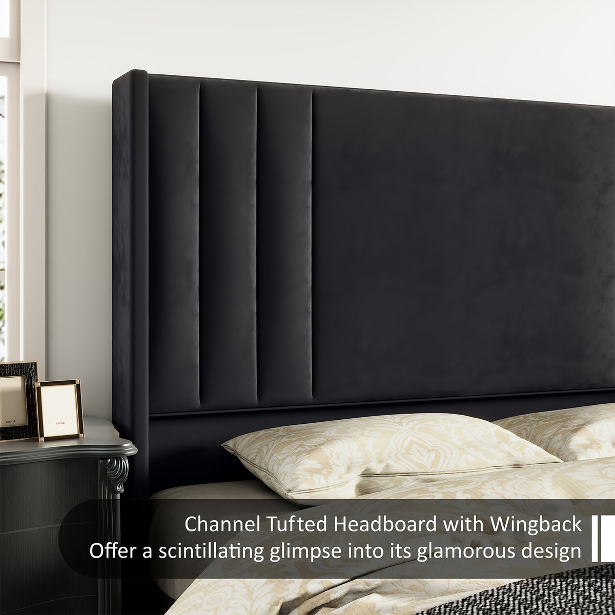 velvet upholstered platform bed frame vertical - Temu