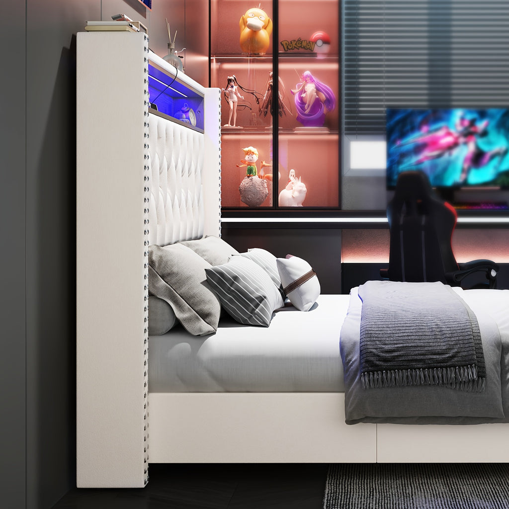 bed integrated led lights charging station velvet - Temu