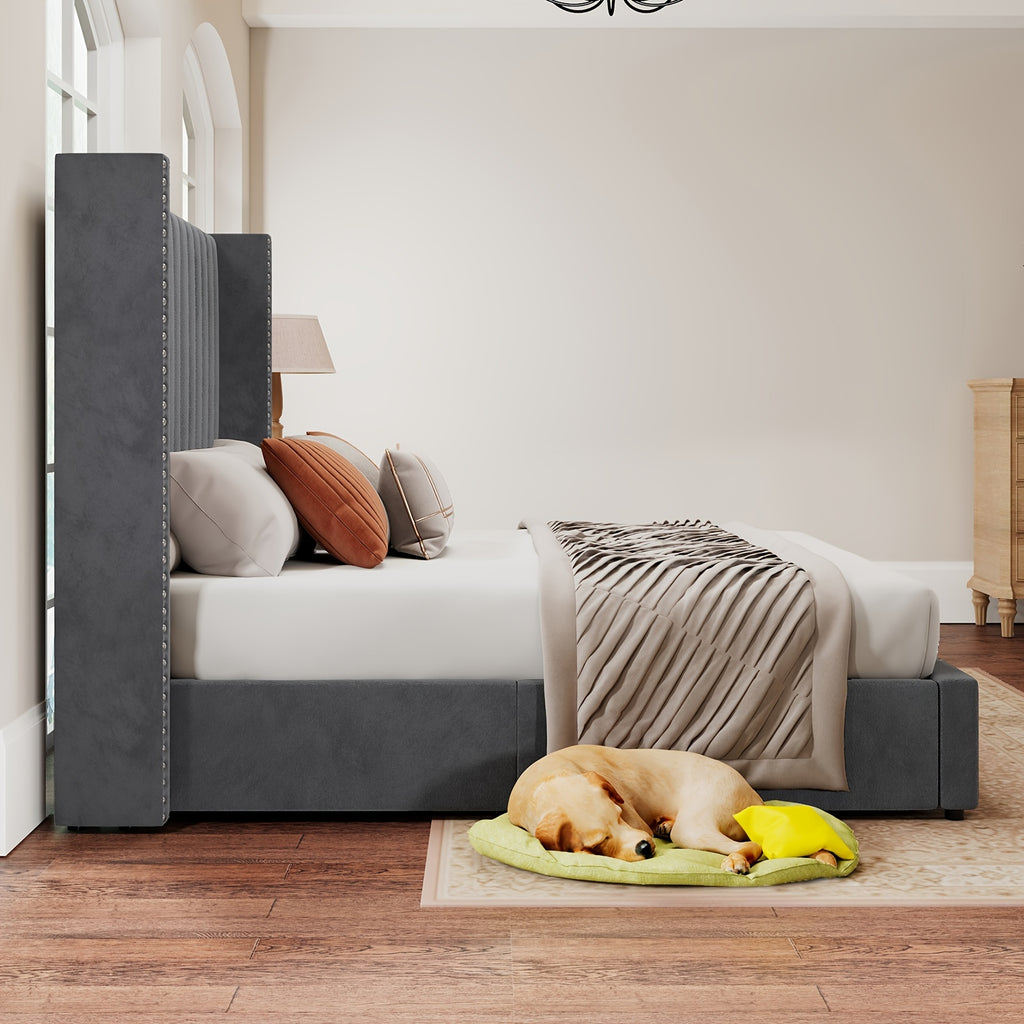 lift upholstered wingback platform bed frame - Temu