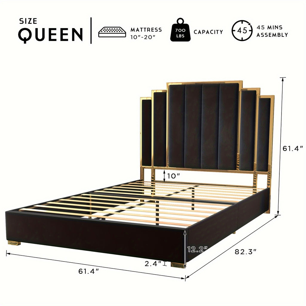 velvet upholstered platform bed frame   in 61 4 65 - Temu