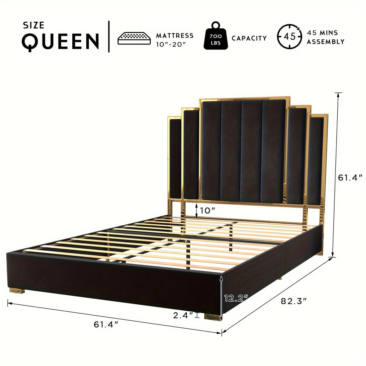 velvet upholstered platform bed frame   in 61 4 65 - Temu