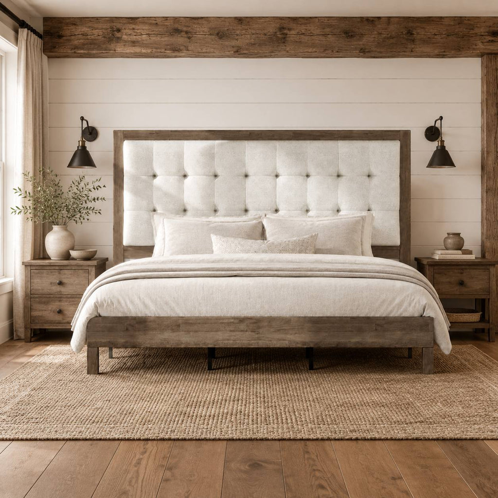 classic vintage solid wood bed frame upholstered headboard - Temu