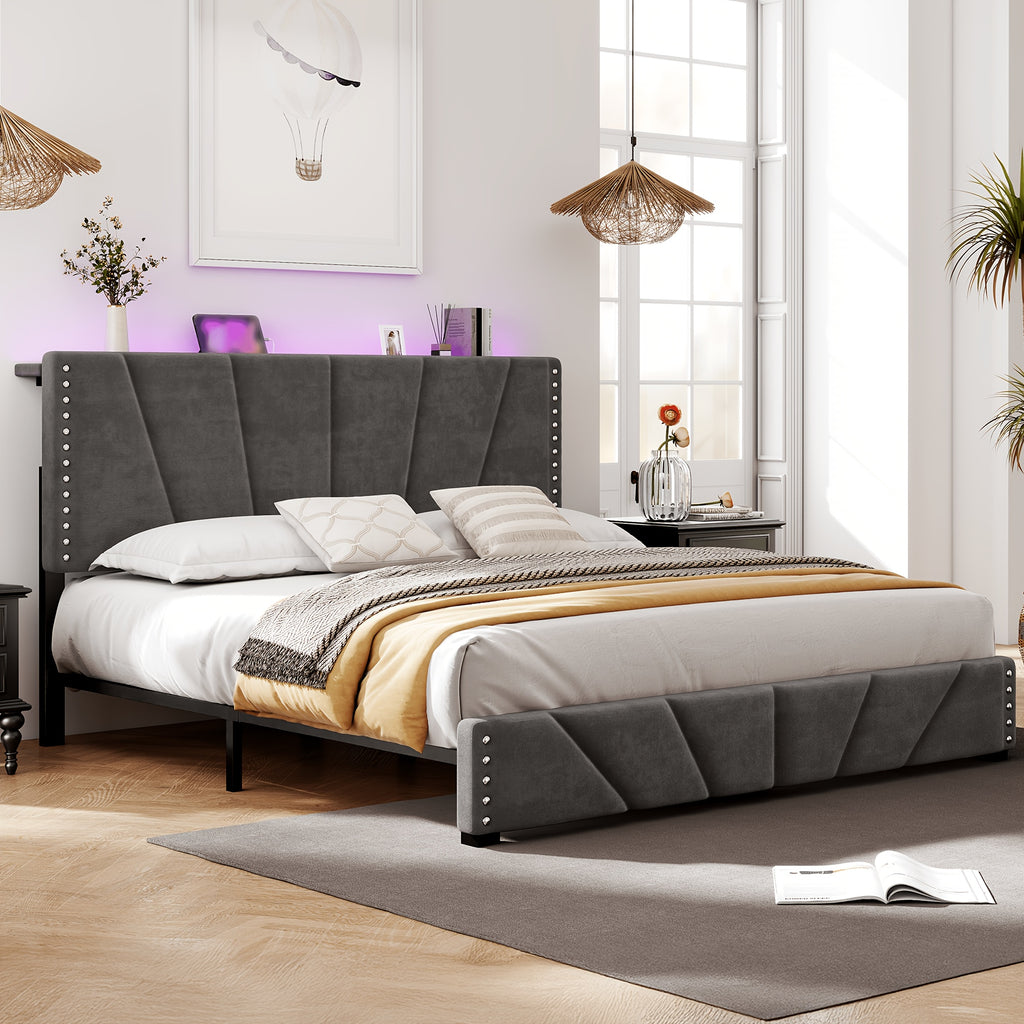 king queen size upholstered platform durable bed frame rgb - Temu