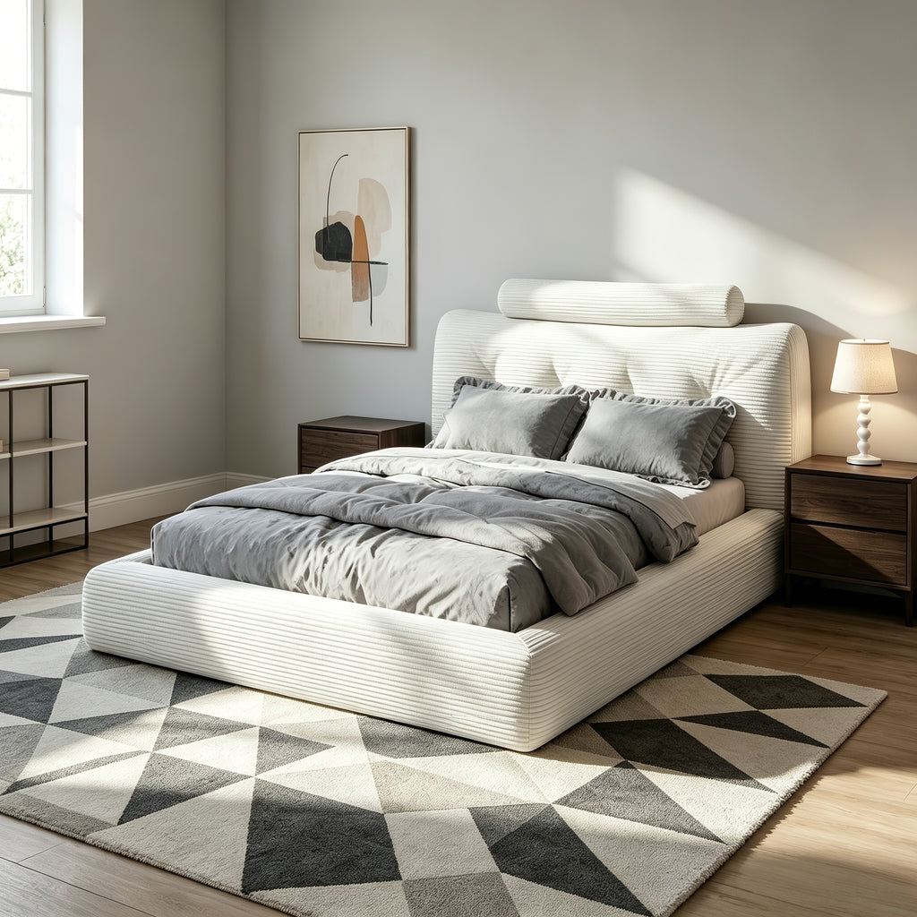 king queen full size bed upholstered corduroy bed frame - Temu