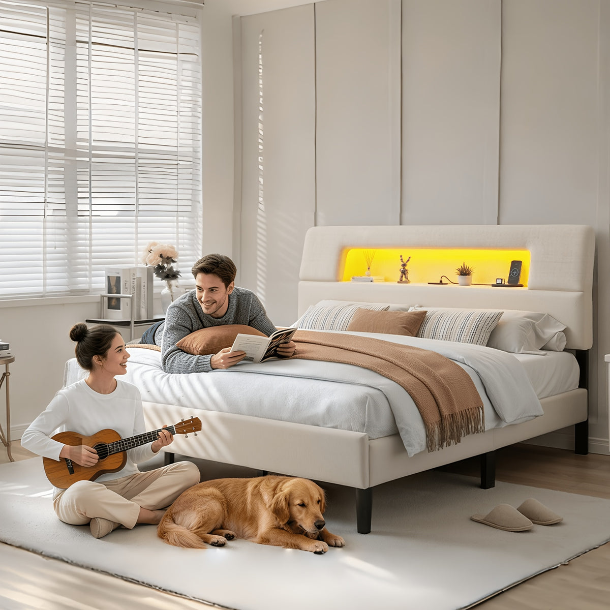queen bed frame velvet material soft wrapped bed - Temu