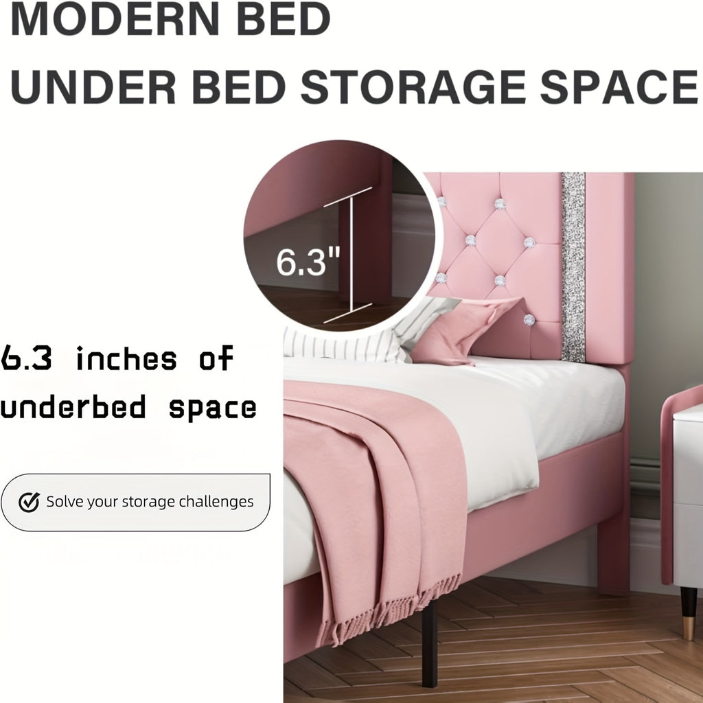 twin full queen bed frame tufted button headboard - Temu